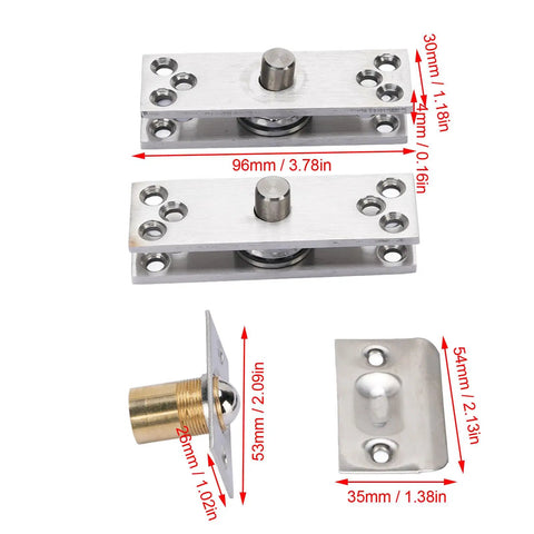Hidden Door Hinge With 360 Degree Rotation Heavy Duty Pivot Hinge In Stainless Steel 220 Lbs Load Bearing Concealed Hinge For Secret Doors Bookcase Murphy And Shelf Doors displayed with dimensions in millimeters and inches