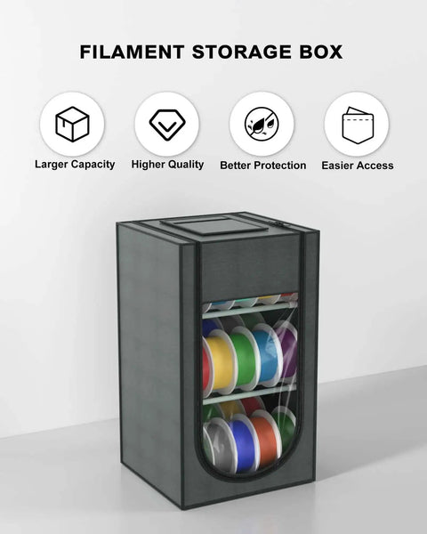 Three Layer Filament Storage Box For 3D Printers Built To Haul Up To 30 Rolls with transparent front showing colorful spools