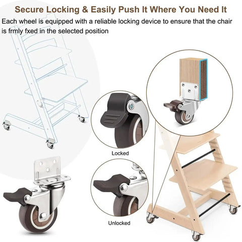 Universal Booster Wheel Kit For Tripp Trapp High Chairs By Stokke Featuring 360 Degree Swivel Casters With Safety Locks