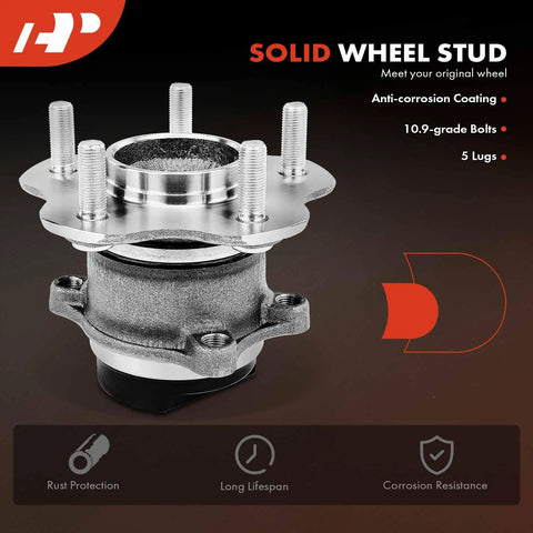Rear Wheel Bearing And Hub Assembly 5-Lug Compatible With Nissan Rogue 2008 2013 And Rogue Select 2014 2015 FWD Only High Load Capacity Ball Bearing shown