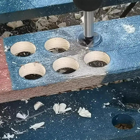 Woodworking Hinge Boring Drill Bit Set 6mm To 72mm Self Centering Hole Saw For Precise Door Hinge Mortises DIY Pros And Hobbyists 15 20 25 30 35 mm Bundle in action, drilling precise holes in wood for door hinge mortises.