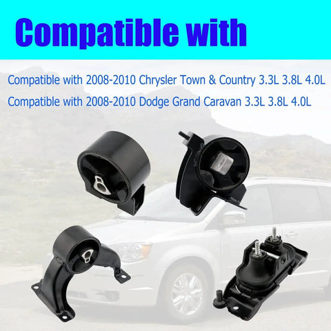 Engine Mount Set Of Four For 2008 2009 2010 Chrysler Town And Country And Dodge Grand Caravan 3.3L 3.8L 4.0L Replaces OE A5654 A5480 A5465 A5493