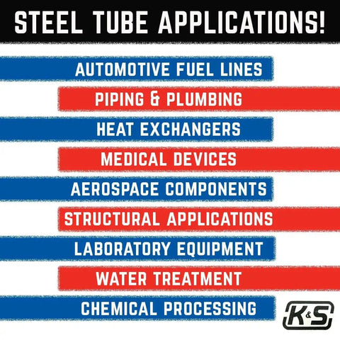 Steel tube applications for automotive, plumbing, medical, aerospace, structural, lab, water treatment, chemical use by K&S