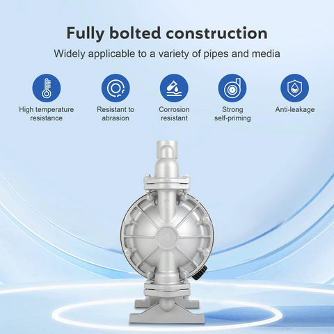 Air-operated double diaphragm pump, silver metal body, 1/2 inch outlet.