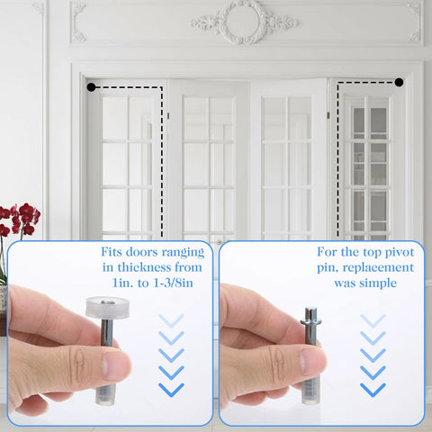 8 Piece Spring Loaded Bi Fold Door Hardware Kit For Closet Doors Easy Install Stainless Steel Folding Doors Top Roller Guide Wheel And Top Pivot Bifold Repair Kit DIY Friendly installed in white closet doors.