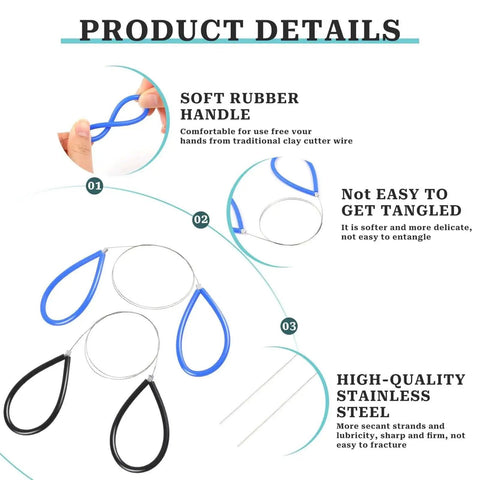 Clay Cutters Wire Set Two Pack For Pottery And Ceramics Durable Steel Wire Tools With Black And Blue Handles Pro Grade Clay Cutting Tools