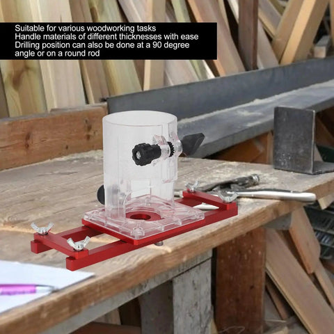 Wood Trimmer Router Base For 65mm Machine, 2 In 1 Aluminum Alloy Slotting Bracket on a workbench