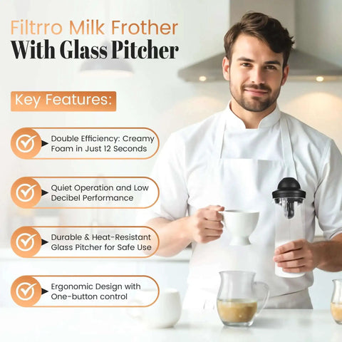 Milk Frother With Glass Pitcher Handheld Battery Operated Foam Maker For Coffee Latte Cappuccino Hot Chocolate Dressing Easy To Use