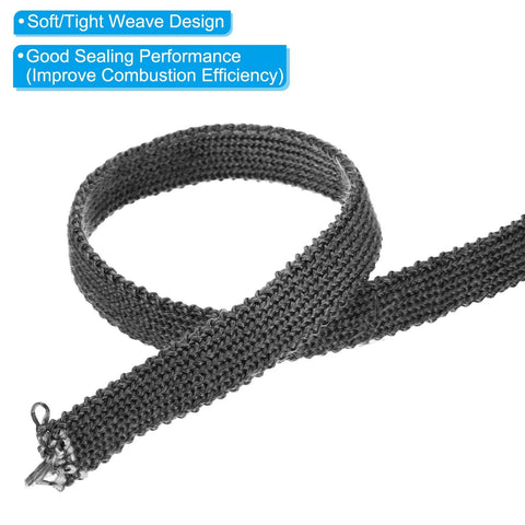 PATIKIL graphite fiberglass stove gasket rope, 3/4 x 1/8 x 118 in, black seal for wood stoves
