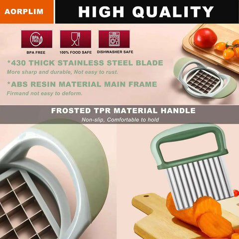 Wave Slicer Dicer 2 Pack Crinkle Cutter And Potato Cutter with stainless steel blades and green handle, dishwasher safe.