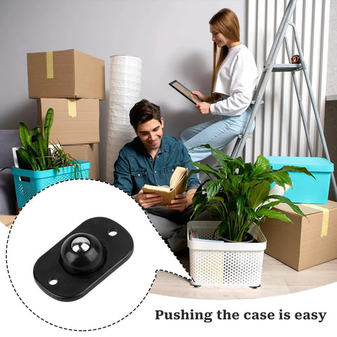 16 Pcs Self Adhesive Mini Caster Wheels 360 Degree Swivel Ball Bearing Sliders used on storage box in home setting, close-up inset