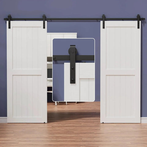 10 Ft Barn Door Hardware Kit For Double Doors Sliding Track System With Heavy Duty Black Steel Hangers Smooth Quiet Operation