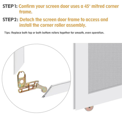 2 Pack Sliding Screen Door Corner Rollers With 1 Inch Outer Diameter Concave Replacement Insert Rollers For 45 Degree Door Frames Heavy Duty All Metal Die Cast Construction To Keep Doors On Track And Improve Longevity on screen door