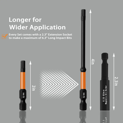 Four Inch Long Hex Head Allen Wrench Drill Bit Set With 20 Piece Metric And SAE S2 Steel Bits Built For Heavy Duty Use