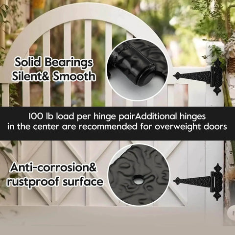 6 Inch Decorative Hammered Steel Rust Resistant Heavy Duty T Hinges Outdoor Tee Hinges For Shed Fence Barn Doors 6 Pack