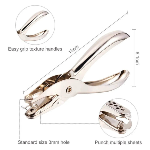 Close-up of gold tone hole punch from 300 Pieces Three Quarters Inch Paper Fasteners Small Round Metal Brads With Hole Punch Included