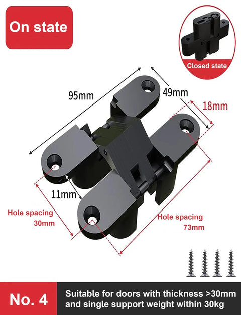 Hidden Cross Hinge 2 Pack Invisible Concealed Hinges For Cabinets And Cupboards 180 Degree Folding Doors Quiet Roller Track Zinc Alloy Rust Resistant Black Includes Screws