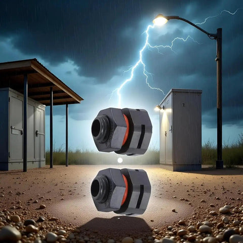 2-Pack IP68 Industrial Breather Vent M12x1.5 Pressure Equalization Valve against storm, protecting electrical enclosures.