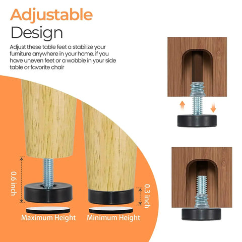 Close-up of 24 Pack M6 Thread Adjustable Furniture Levelers With Self Adhesive Felt Pads showing adjustable height for wobble-free protection