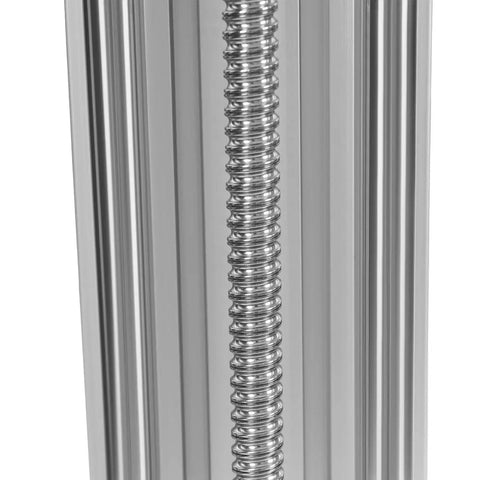 Close-up of aluminum ballscrew design on Manual Sliding Table Linear Rail Guide With 9.84Inch Dual Optical Axis Easy Manual Positioning Rail For CNC Machines 66 Lb Load Capacity Aluminum Ballscrew Design Built Tough And Durable