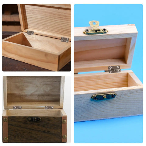 Antique Bronze 180 Degree Mini Hinge Set With 10 Hinges And 40 Screws For Wooden Boxes Jewelry Boxes Cabinets DIY Crafts 18x16mm shown on wooden boxes