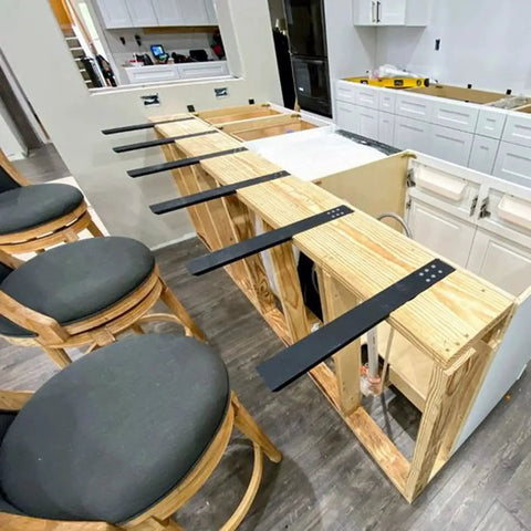 Heavy Duty Hidden Countertop Support Brackets 4 Pack 12 Inch Long 2.5 Inch Wide installed under kitchen island frame