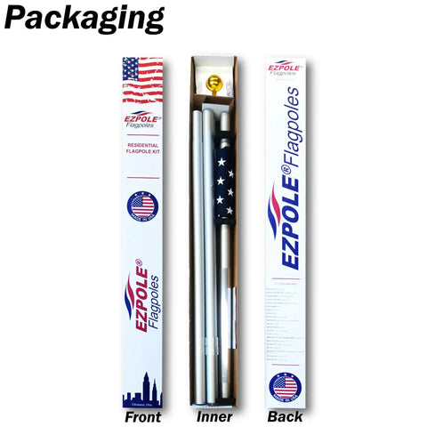 Product packaging of Defender Inground Flag Pole Kit Built Tough For Outdoors With Winds Up To 130 MPH Made In USA