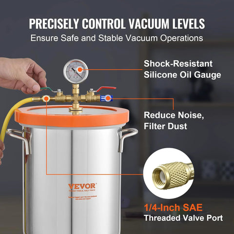 VEVOR 3 Gallon vacuum chamber with stainless steel body and tempered glass lid for degassing resin, silicone, plaster