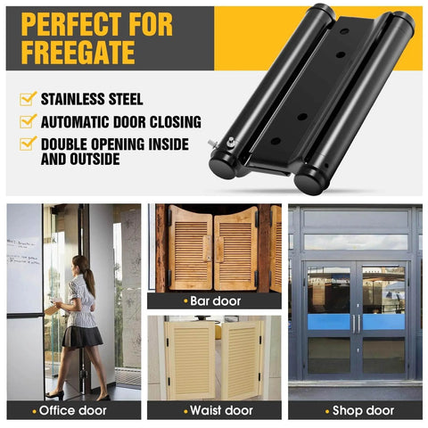 Double Action Spring Hinges For Double Swing Doors, Saloon And Cafe Pub Doors, 6 Inch 201 Stainless Steel Hinges, Black Finish shown in use