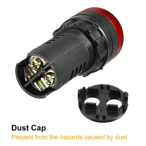 Five Pack Red Indicator Light With Buzzer 110V ACDC 22mm Panel Mount with dust cap shown for electrical control panels HVAC projects.
