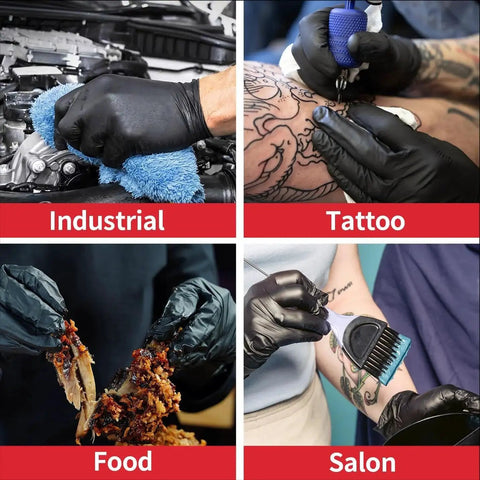 Black Nitrile Exam Gloves 5 Mil Powder Free Medical Gloves XL 100 Pcs in use for industrial, tattoo, food, salon tasks