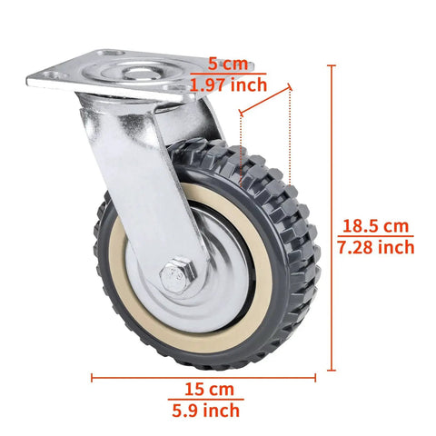 4 Pack 6 Inch Heavy Duty All 360 Degree Swivel Caster Wheels With 2 Brakes And 2 Non Brake Polyurethane Wheels side view