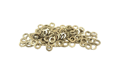 1/4-inch stainless steel split lock washers, top-down view in a pile