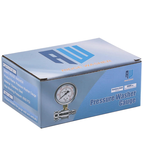 Ridge Washer pressure washer gauge box, blue packaging, stainless steel, 6000 PSI