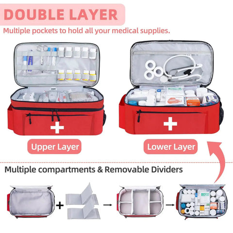 Open Go-To Spacious Double Layer First Aid Bag For Easy Organizing ALSLEA Large Medical Organizer with visible compartments
