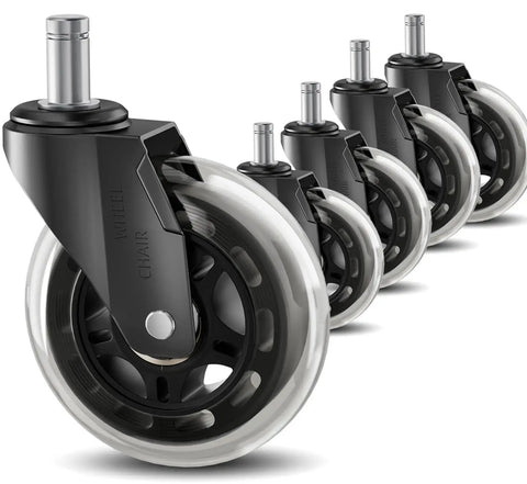 3 Inch Rubber Chair Casters Replacement Set Of 5 With Universal 11mm Stem For Most Office Chairs Gaming Chairs Computer Chairs And Desk Chairs Heavy Duty Wheels For Hardwood Floors And Carpet