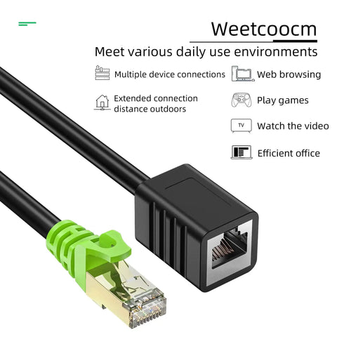 Cat6a Shielded Ethernet Extension Cable 20 Feet Upward Angled RJ45 Patch Cable Male To Female Connector SFTP Network Cord
