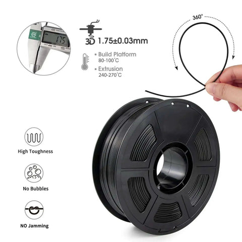 ASA Filament 1.75Mm Black 1Kg Outdoor Ready 3D Printer Filament with precise dimension tolerance and UV resistance on spool