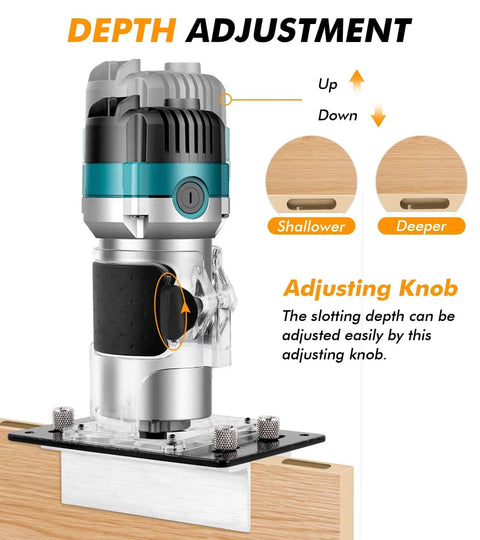 2 In 1 Invisible Fastener Slotting Jig For Woodworking Routers And Mortising with depth adjustment knob