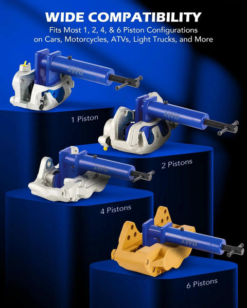 Orion Motor Tech brake caliper piston compressor tool, blue with magnetic plates and hooks (1-6 pistons).