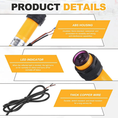 Industrial M18 Photoelectric Sensor With 30cm Diffuse Beam For Quick Setup, 6-36V DC, NPN NO Three-Line Proximity Switch details