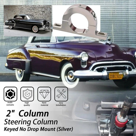 Universal 2 Inch Steering Column Drop Mount Keyed Polished Aluminum Clamp on vintage car and product collage