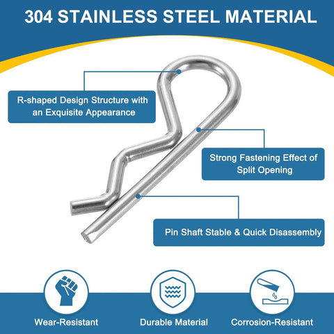 20 Pack 3mm By 50mm R Clips Hitch Pin Clips in 304 Stainless Steel for Trailer Tractor Mower Cart and Truck Retaining Wire Hair Pins