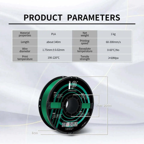 Silk PLA Filament 1.75mm 1Kg Spool For 3D Printers, Dope Silk Green With Smooth Finish, product parameters included