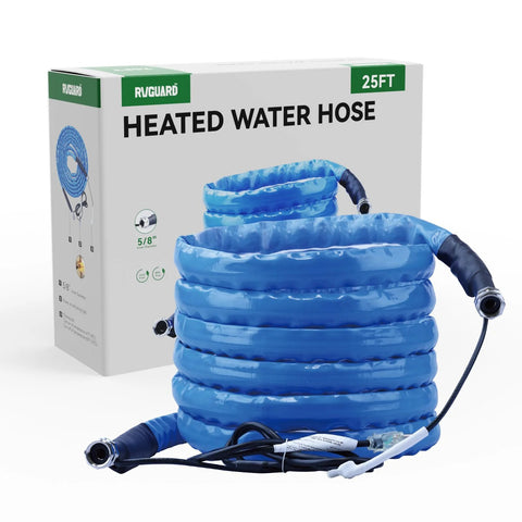 RVGUARD heated water hose, 25 ft, blue coil with end connectors