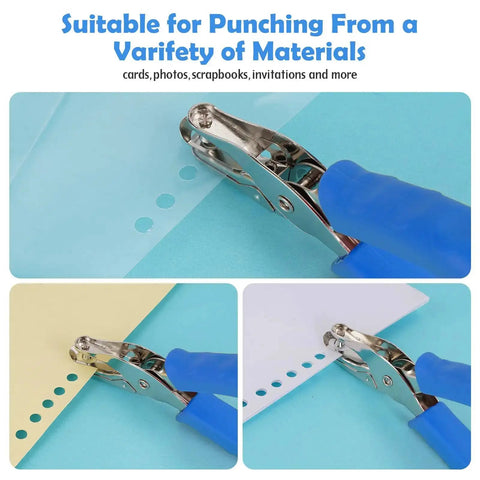 One Hole Paper Punch With Soft Grip Handle One Quarter Inch Hole Puncher For Crafts And Scrapbooks With Mess Tray Six Sheets Capacity Durable Metal Construction Blue punching paper