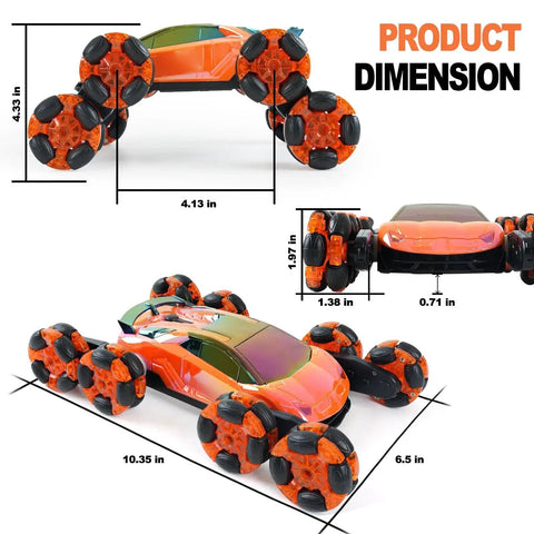 8 Wheel Gesture Sensing RC Stunt Car With 360 Degree Flips And Dual Sided Off Road Driving Lights And Music, product dimensions