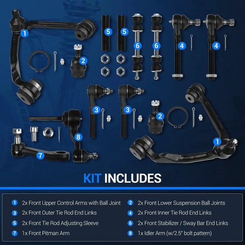 Autoround front suspension kit for Ford 4WD (1997–2003), 14-piece set with front upper control arms, ball joints, tie rods.