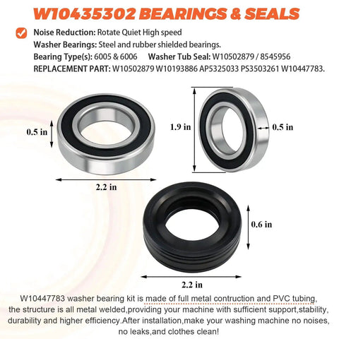 Washer Tub Bearing Installation And Removal Tool For Whirlpool Cabrio Maytag Bravos XL And Kenmore Elite with metal bearings and seals