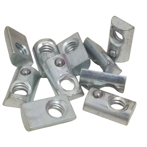 1/4-20 Steel T-Nut With Ball Spring For Aluminum Extrusion Rails, visible zinc finish pack of 20 for 1010 series profiles